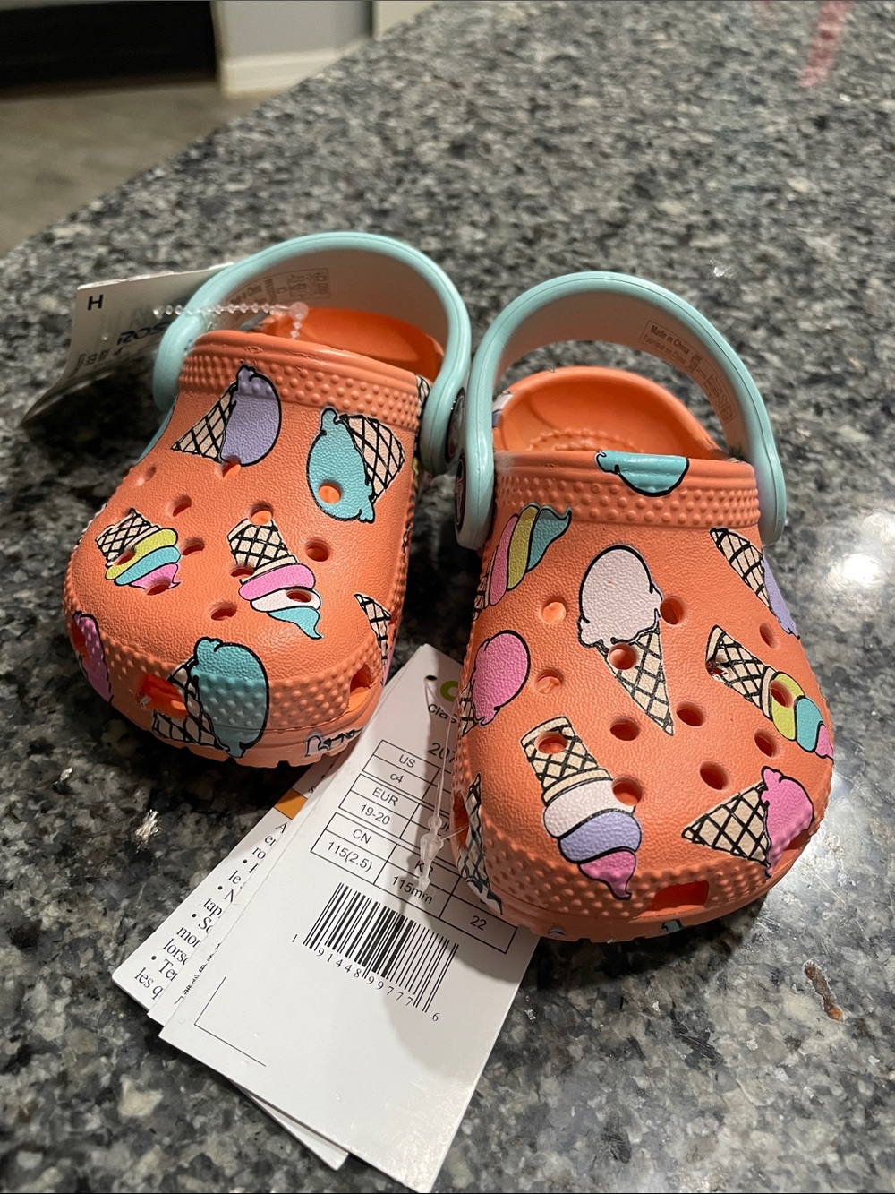 CROCS Kids' Orange Ice Cream Print Clog with Aqua Strap